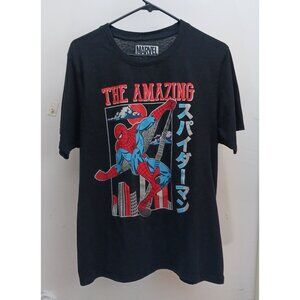The Amazing Spider-Man Men's T-Shirt L Black Marvel Comics Cotton/Poly SS Used